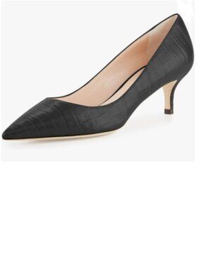 YDN Black Crocodile Printing Kitten Heeled Pumps Pointed Toe Dress Shoe for Lady